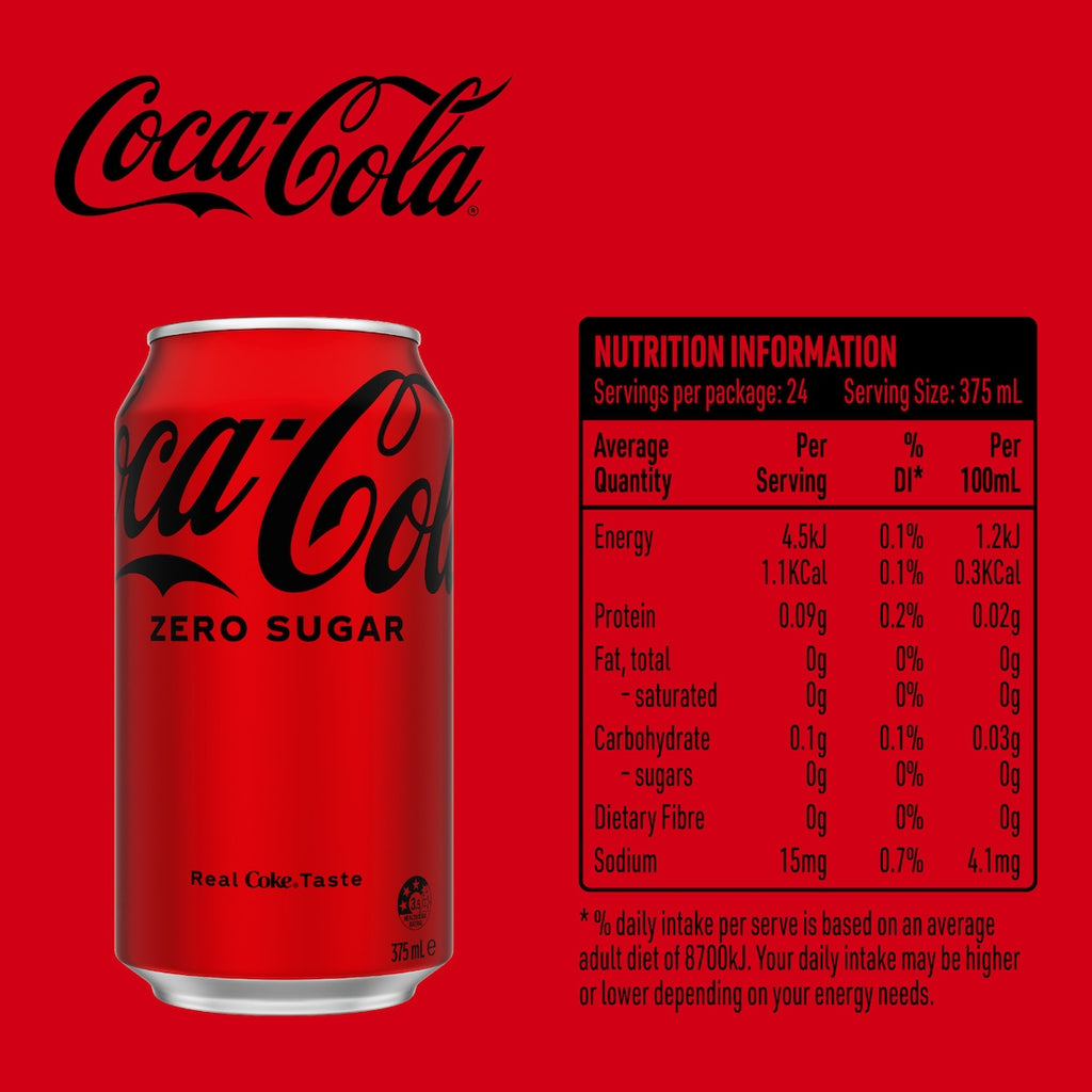 Coca-Cola Zero Sugar Soft Drink Multipack Cans 375mL x 24 pack