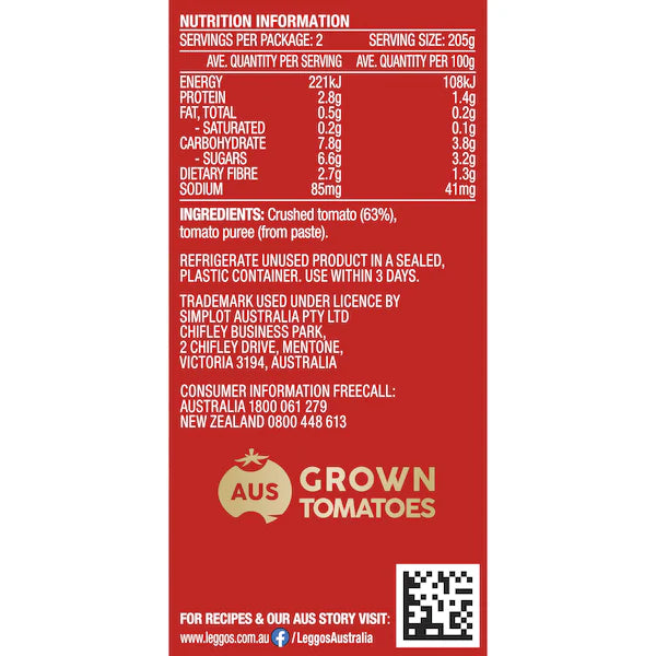 Leggo's Australian Grown Crushed Tomatoes 410g